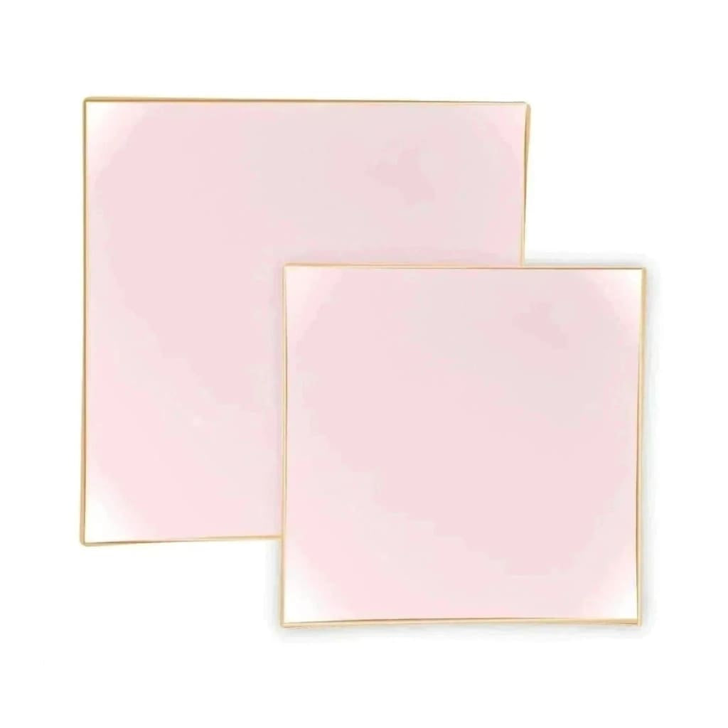Square Coupe Blush • Gold Plastic Plates | 10 Pack