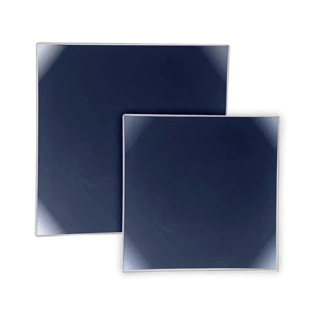 Square Coupe Navy • Silver Plastic Plates | 10 Pack