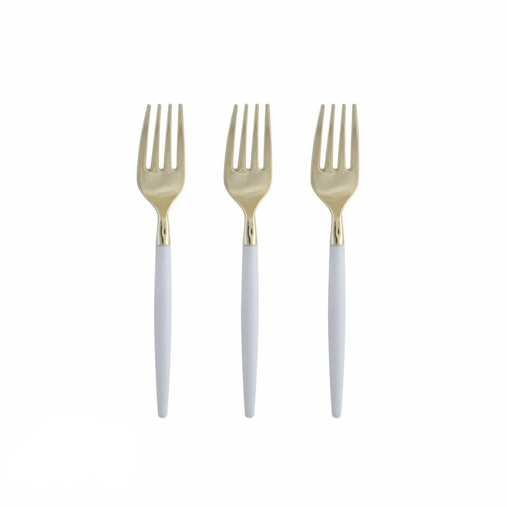 White and Gold Plastic Mini Forks | 20 Forks