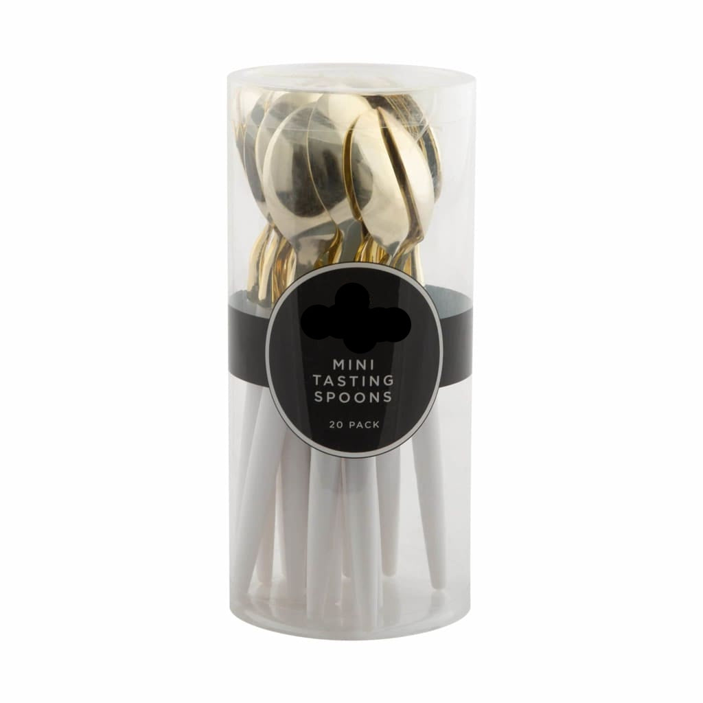 White and Gold Plastic Mini Spoons | 20 Spoons