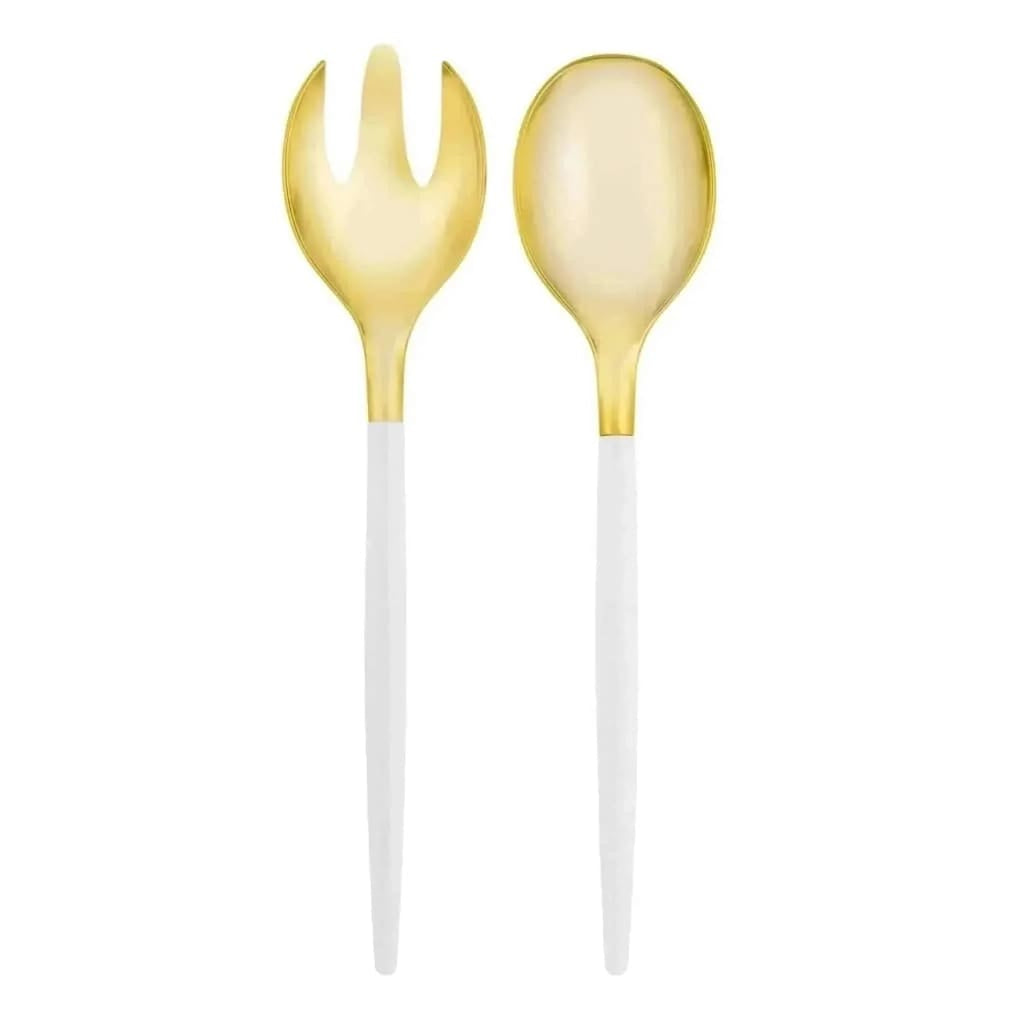 White / Gold Plastic Serving Fork • Spoon Set