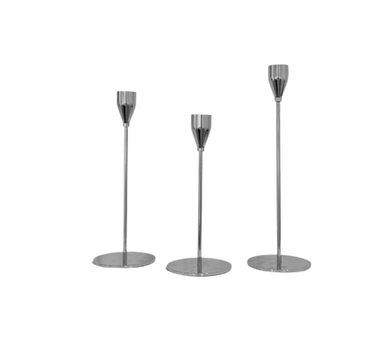 Silver Metal Candlestick holders - Set of 3