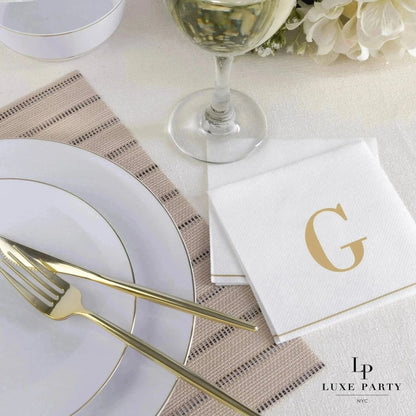 Letter G Gold Monogram Cocktail Paper Disposable Napkins | 16 Napkins