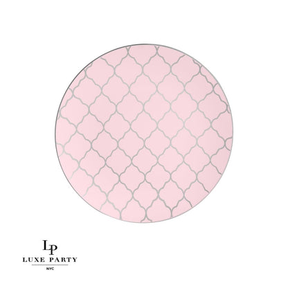 Round Blush • Silver Lattice Pattern Plastic Plates | 10 Pack