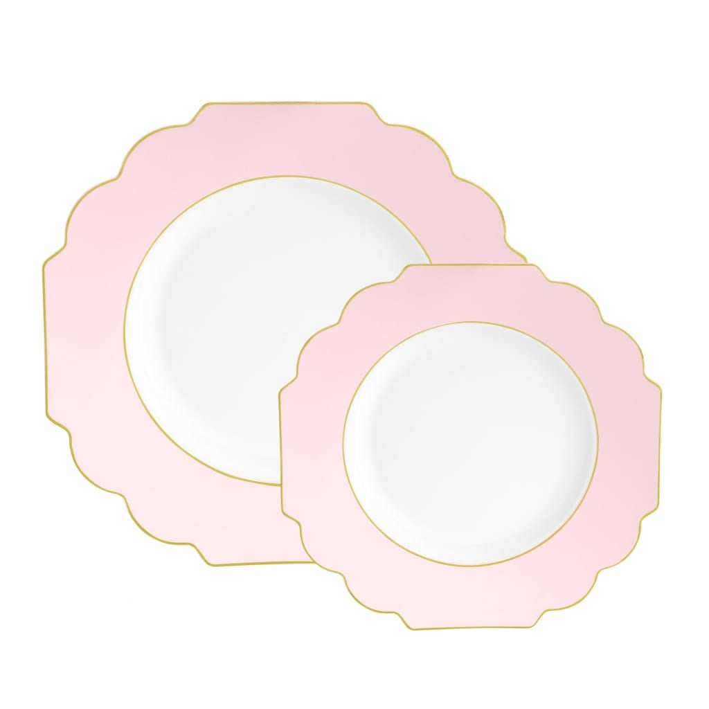 Scalloped Blush • Gold Plastic Plates | 10 Pack