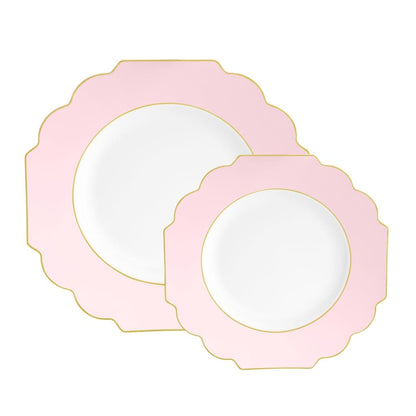 Scalloped Blush • Gold Plastic Plates | 10 Pack