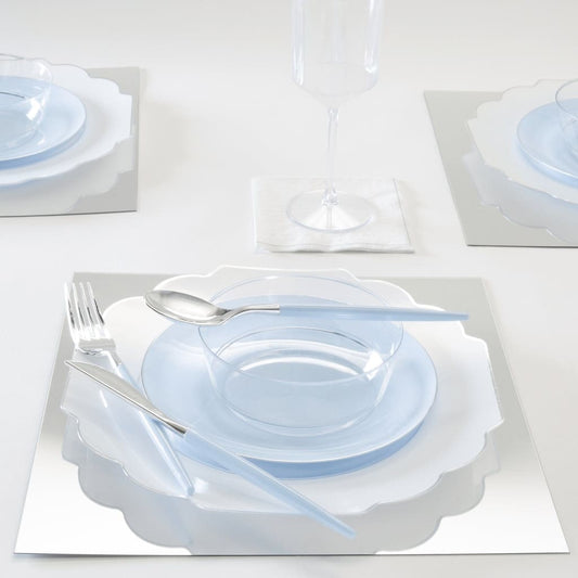 Scalloped Clear Base Silver • White Plastic Plates | 10 Pack