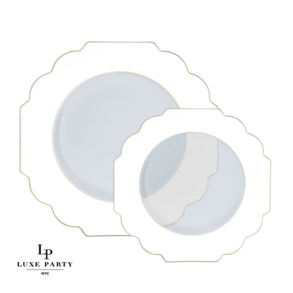 Scalloped Clear Base White • Gold Plastic Plates | 10 Pack