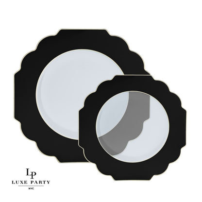 Scalloped Clear Black • Gold Plastic Plates | 10 Pack