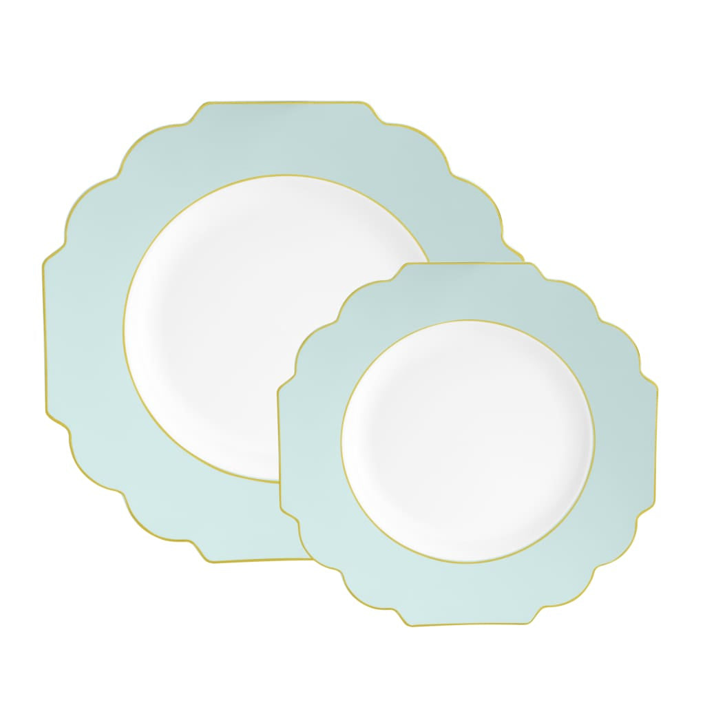 Scalloped Mint Green and Gold Plastic Plates | 10 Pack