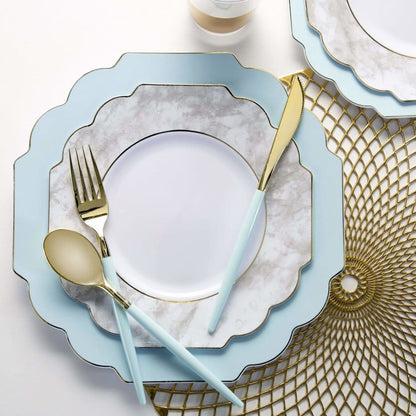 Scalloped Mint Green and Gold Plastic Plates | 10 Pack
