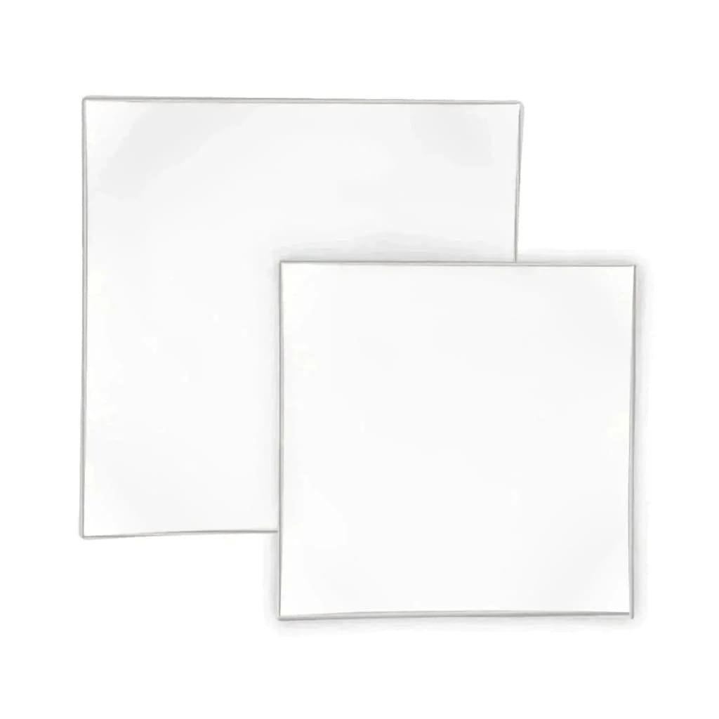 Square Coupe White • Silver Plastic Plates | 10 Pack