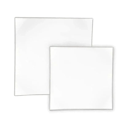 Square Coupe White • Silver Plastic Plates | 10 Pack