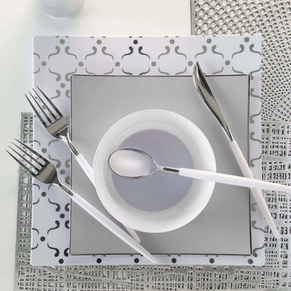 Square Grey • Silver Plastic Plates | 10 Pack