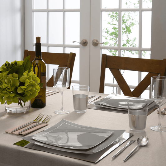 Square Grey • Silver Plastic Plates | 10 Pack