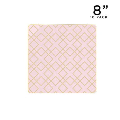 Square Blush • Gold Art Deco Pattern Plastic Plates | 10 Plates