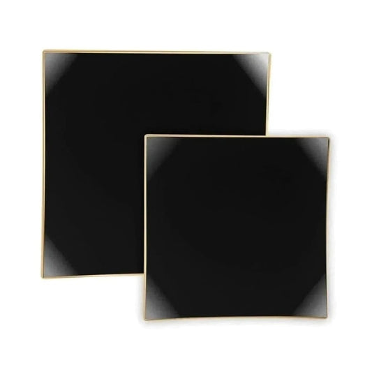 Square Coupe Black • Gold Plastic Plates | 10 Pack