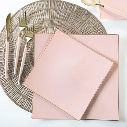 Square Coupe Blush • Gold Plastic Plates | 10 Pack