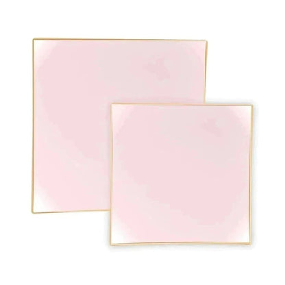 Square Coupe Blush • Gold Plastic Plates | 10 Pack