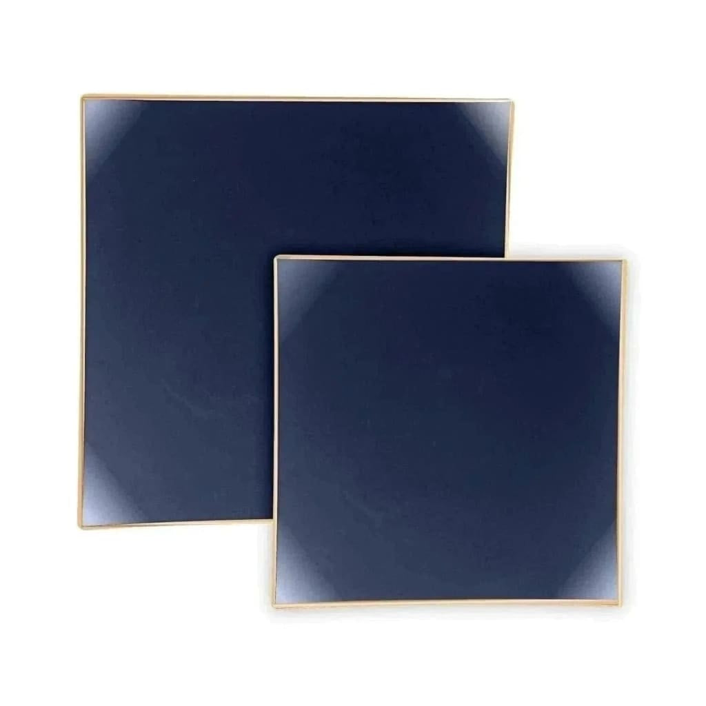 Square Coupe Navy • Gold Plastic Plates | 10 Pack