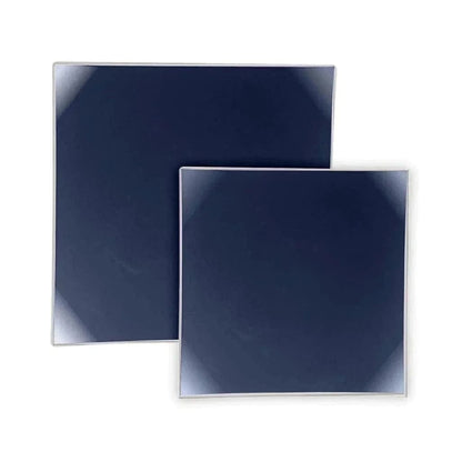 Square Coupe Navy • Silver Plastic Plates | 10 Pack