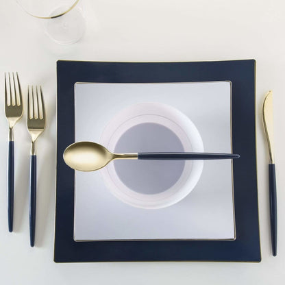 Square Coupe White • Gold Plastic Plates | 10 Pack