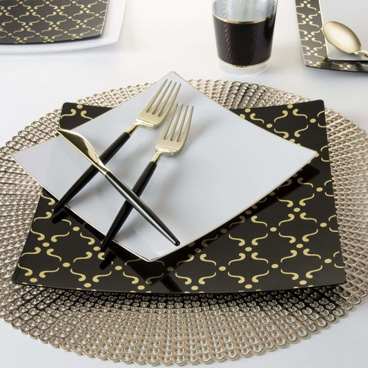 Square Coupe White • Gold Plastic Plates | 10 Pack