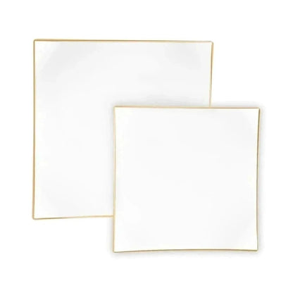 Square Coupe White • Gold Plastic Plates | 10 Pack