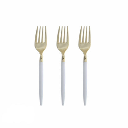 White and Gold Plastic Mini Forks | 20 Forks