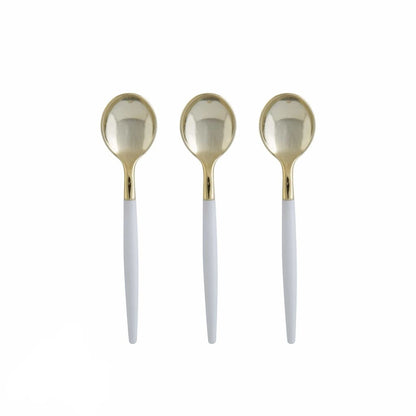 White and Gold Plastic Mini Spoons | 20 Spoons