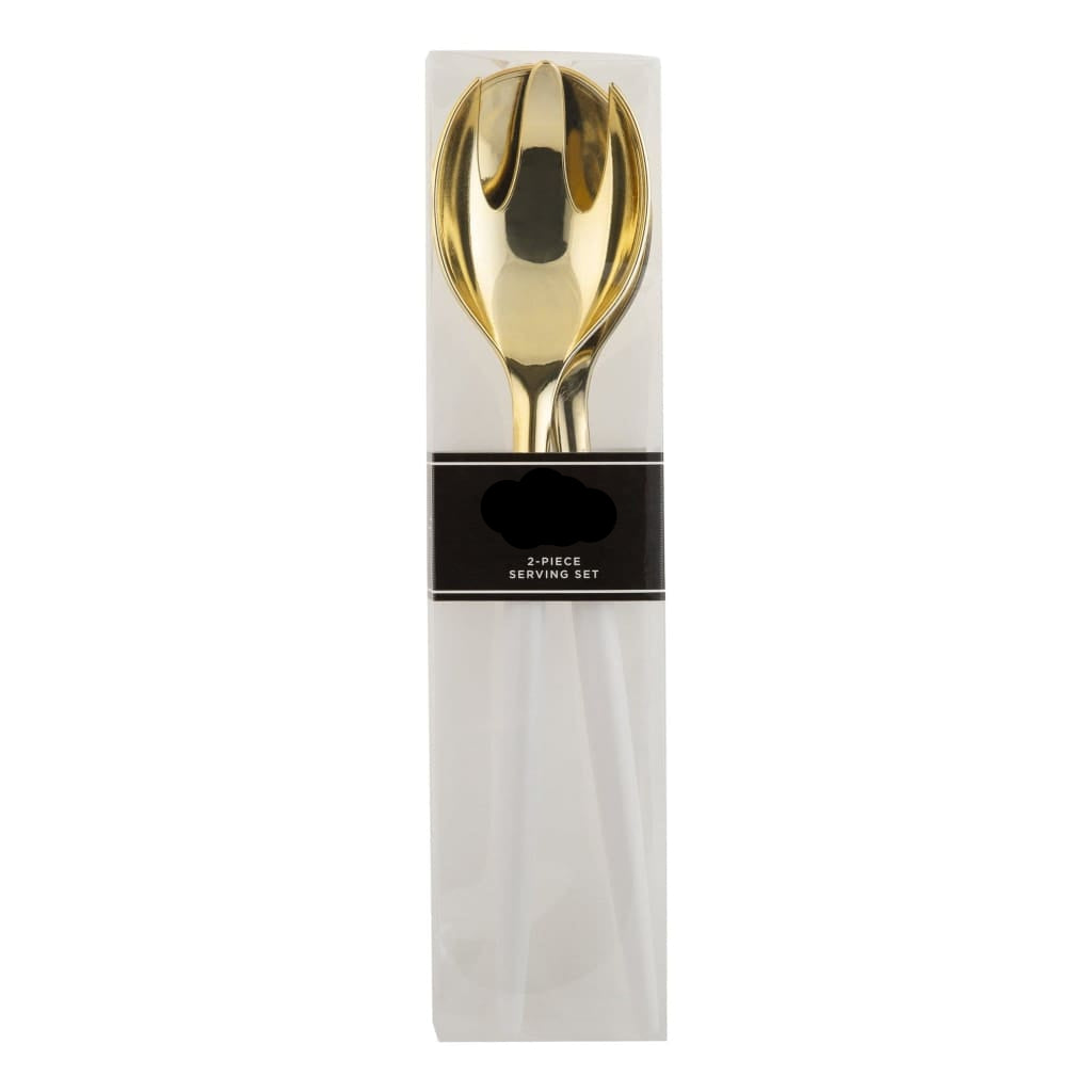 White /  Gold Plastic Serving Fork • Spoon Set