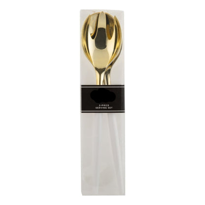 White /  Gold Plastic Serving Fork • Spoon Set