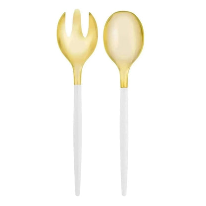 White /  Gold Plastic Serving Fork • Spoon Set